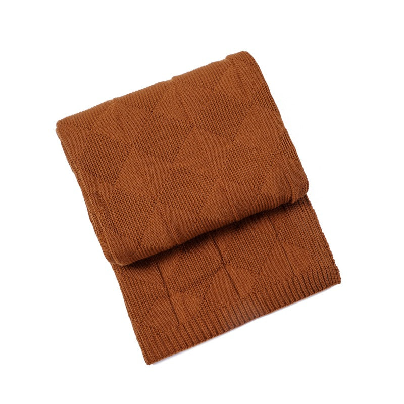 Caramel Cozy Lightweight Acrylic Knit Throw Blanket - Diamond Waffle Texture for Sofa, Bed & Travel V888-ELOSUNG27775