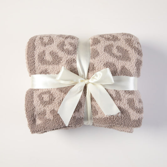 Beige and Khaki Luxurious Leopard Print Knit Throw Blanket - Ultra-Soft Jacquard Plush for Sofa, Bed & Cozy V888-ELOSUNG27777