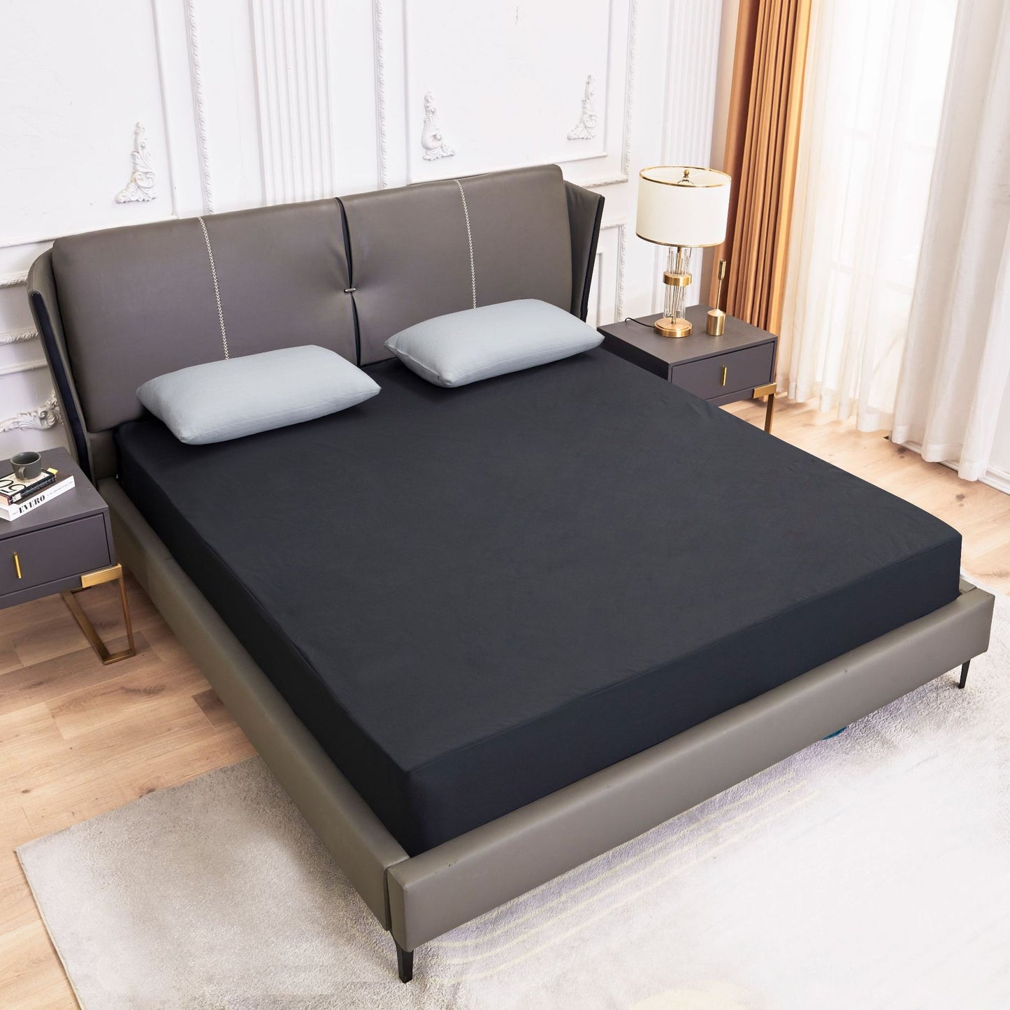 Dark Grey Queen Size Waterproof Fitted Mattress Protector - Soft & Breathable Bed Cover, Hypoallergenic, Deep V888-ELOSUNG27786