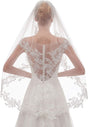 White Elegant Short Bridal Veil - Single Tier with Delicate Lace Applique Edge - Wedding Hair Accessory V888-ELOSUNG27787