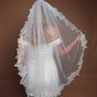 White Elegant Long Bridal Veil with Pearl Accents & Lace Edge - Includes Metal Comb V888-ELOSUNG27788