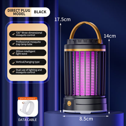 Black Portable 3-in-1 Electric Mosquito Zapper Lamp - UV Bug Killer, Warm Night Light & Bright Lantern, USB V888-ELOSUNG27804