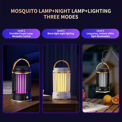 Black Portable 3-in-1 Electric Mosquito Zapper Lamp - UV Bug Killer, Warm Night Light & Bright Lantern, USB V888-ELOSUNG27804