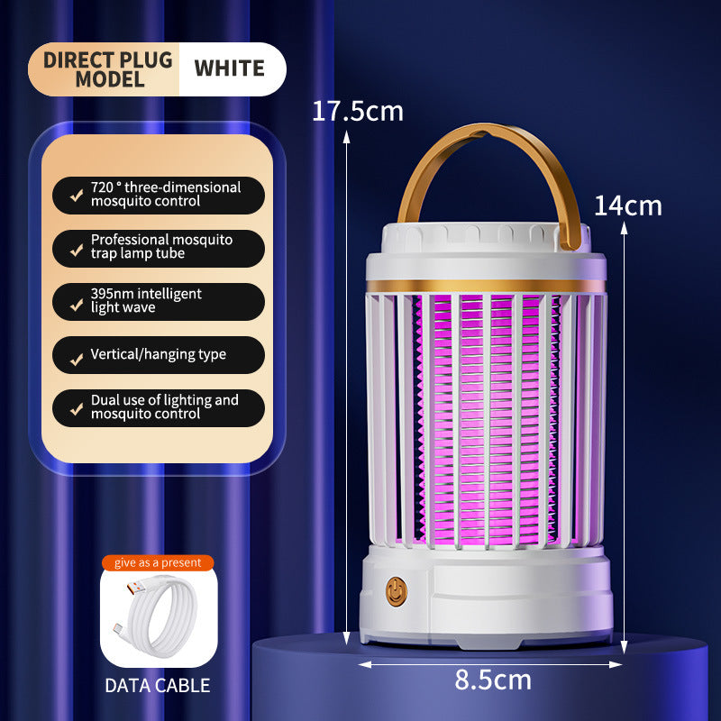 White Portable 3-in-1 Electric Mosquito Zapper Lamp - UV Bug Killer, Warm Night Light & Bright Lantern, USB V888-ELOSUNG27805