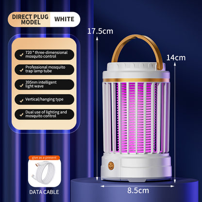 White Portable 3-in-1 Electric Mosquito Zapper Lamp - UV Bug Killer, Warm Night Light & Bright Lantern, USB V888-ELOSUNG27805