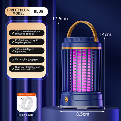 Dark Blue Portable 3-in-1 Electric Mosquito Zapper Lamp - UV Bug Killer, Warm Night Light & Bright Lantern, V888-ELOSUNG27806
