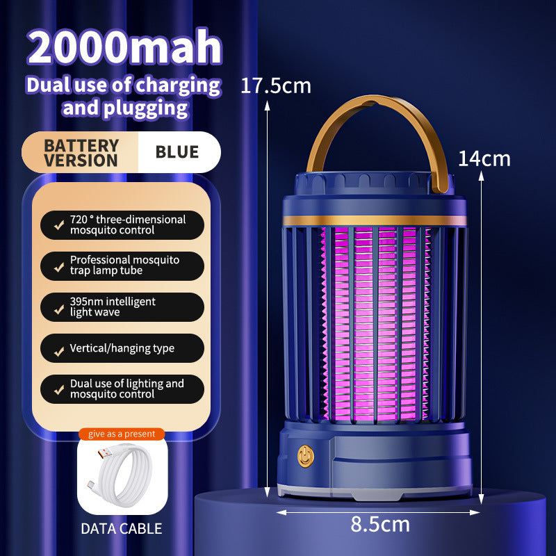 USB Rechargeable Dark Blue Portable 3-in-1 Electric Mosquito Zapper Lamp - UV Bug Killer, Warm Night Light & V888-ELOSUNG27807