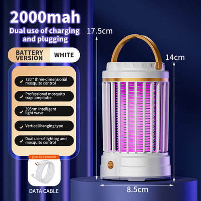 USB Rechargeable White Portable 3-in-1 Electric Mosquito Zapper Lamp - UV Bug Killer, Warm Night Light & V888-ELOSUNG27808