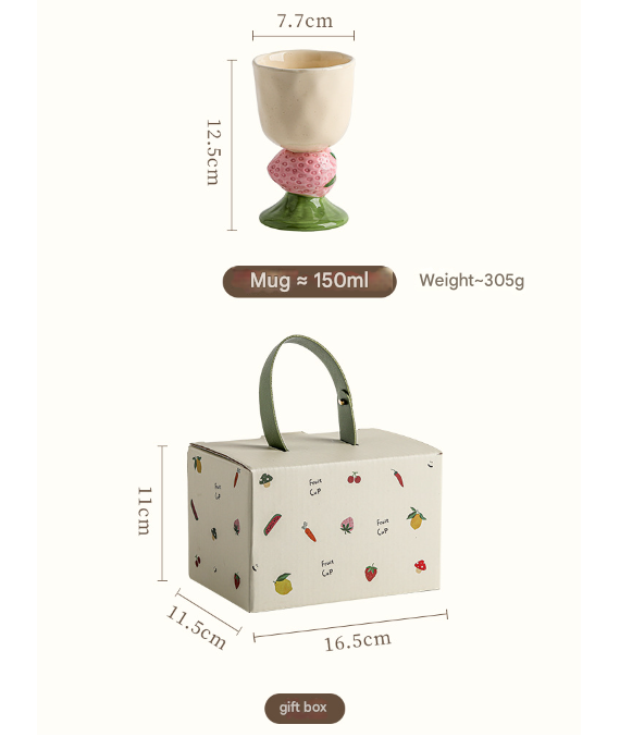 Red Whimsical Strawberry Stem Ceramic Goblet - 150ml Hand-Painted Strawberry Design, Unique Coffee & V888-ELOSUNG27816