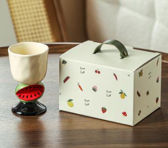 Red Whimsical Watermelon Stem Ceramic Goblet - 150ml Hand-Painted Watermelon Design, Unique Coffee & V888-ELOSUNG27817