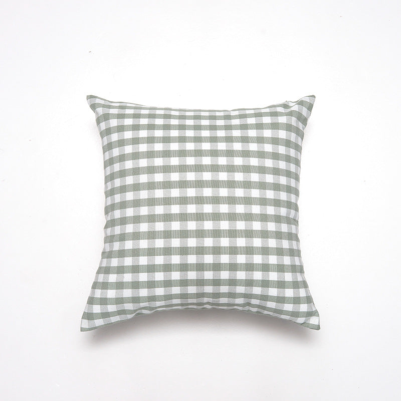 Green Small Plaid Pattern Set of 2 Decorative Cushion Covers - 45x45cm, Soft Polyester (Inserts Not Included) V888-ELOSUNG27822