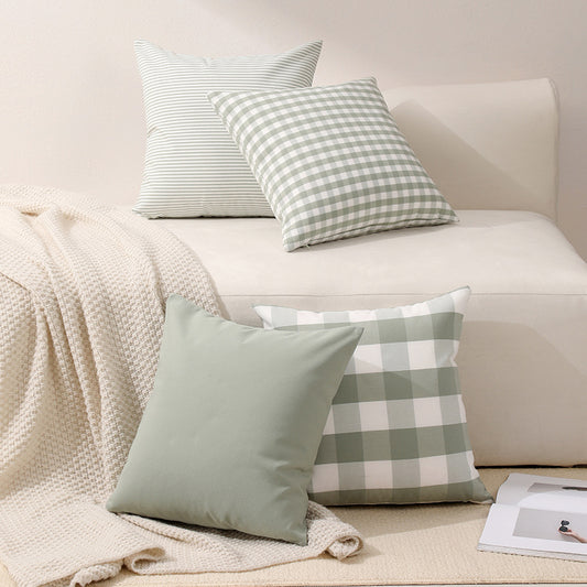 Green Small Plaid Pattern Set of 2 Decorative Cushion Covers - 45x45cm, Soft Polyester (Inserts Not Included) V888-ELOSUNG27822