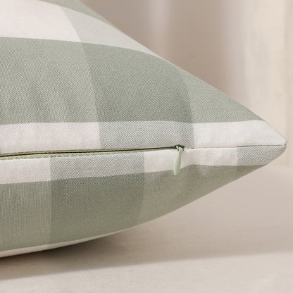 Green Small Plaid Pattern Set of 2 Decorative Cushion Covers - 45x45cm, Soft Polyester (Inserts Not Included) V888-ELOSUNG27822