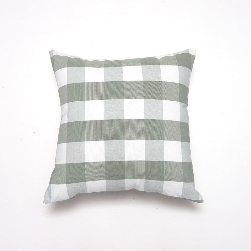 Green Big Plaid Pattern Set of 2 Decorative Cushion Covers - 45x45cm, Soft Polyester (Inserts Not Included) V888-ELOSUNG27823