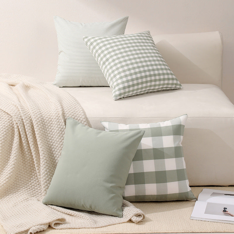 Green Big Plaid Pattern Set of 2 Decorative Cushion Covers - 45x45cm, Soft Polyester (Inserts Not Included) V888-ELOSUNG27823