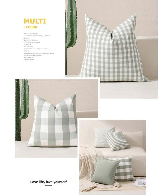 Green Big Plaid Pattern Set of 2 Decorative Cushion Covers - 45x45cm, Soft Polyester (Inserts Not Included) V888-ELOSUNG27823