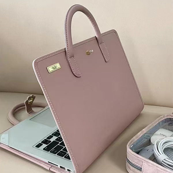 Chic Pink 14-Inch Laptop Handbag - PU Leather Sleeve with Carry Handles & Cooling Vents V888-ELOSUNG27825