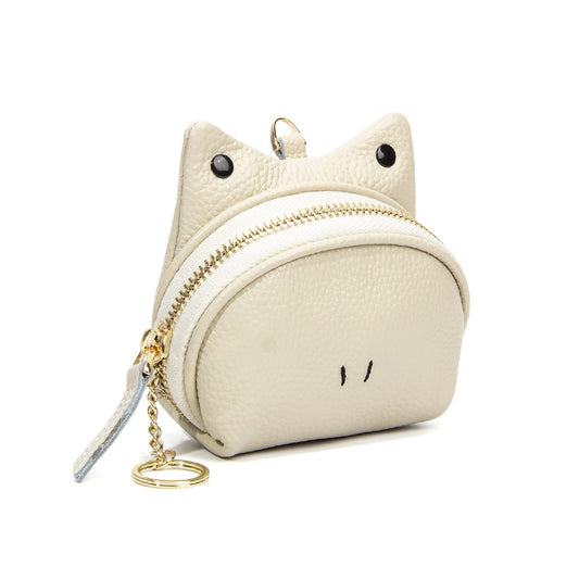 Beige Leather Frog Design Coin Purse - Cute Cartoon Mini Wallet Pouch for Keys & Coins with Keyring V888-ELOSUNG27829