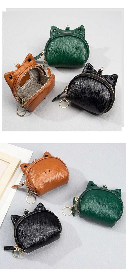 Beige Leather Frog Design Coin Purse - Cute Cartoon Mini Wallet Pouch for Keys & Coins with Keyring V888-ELOSUNG27829