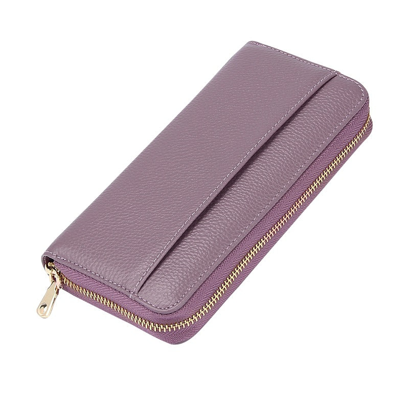 Purple Premium Genuine Leather RFID Blocking Long Wallet - Unisex Multi-Card Organizer Clutch with Zip-Around V888-ELOSUNG27840