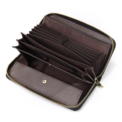 Grey Premium Genuine Leather RFID Blocking Long Wallet - Unisex Multi-Card Organizer Clutch with Zip-Around V888-ELOSUNG27842