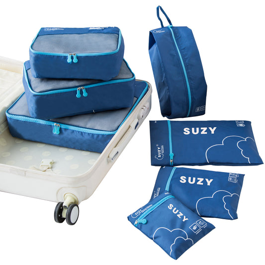 Dark Blue 7-Piece Travel Packing Cubes & Organizer Set - Lightweight Luggage Storage Bags for Clothes, Shoes V888-ELOSUNG27852
