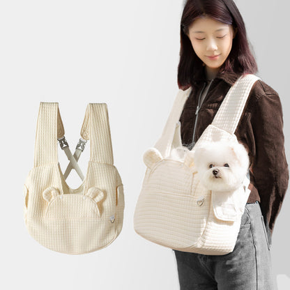 Beige Soft Quilted Pet Carrier Backpack - Front Pack for Small Dogs & Cats (Up to 6kg) | Secure X-Straps, V888-ELOSUNG27854