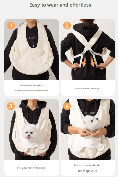 Beige Soft Quilted Pet Carrier Backpack - Front Pack for Small Dogs & Cats (Up to 6kg) | Secure X-Straps, V888-ELOSUNG27854