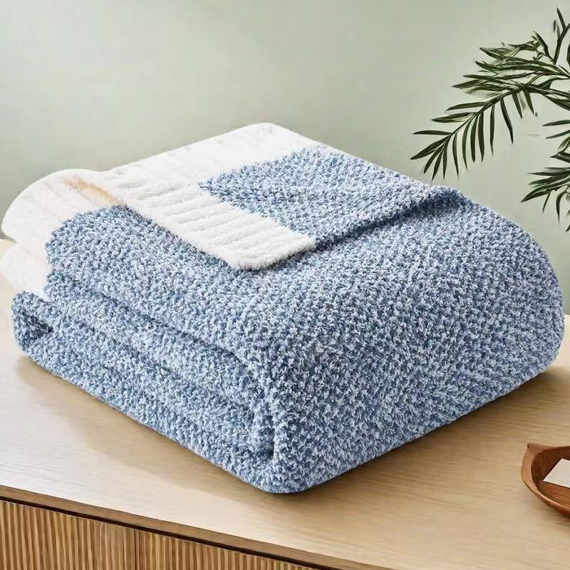 Blue and White Plush Chenille-Knit Throw Blanket - Soft Cozy Polyester for Bed & Sofa | Textured Two-Tone V888-ELOSUNG27856