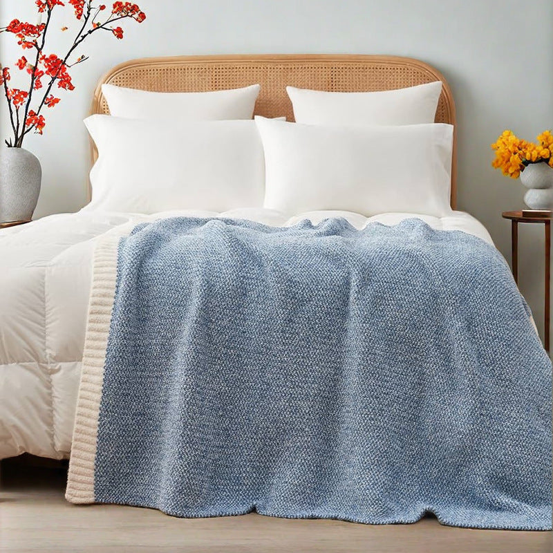 Black and White Plush Chenille-Knit Throw Blanket - Soft Cozy Polyester for Bed & Sofa | Textured Two-Tone V888-ELOSUNG27857