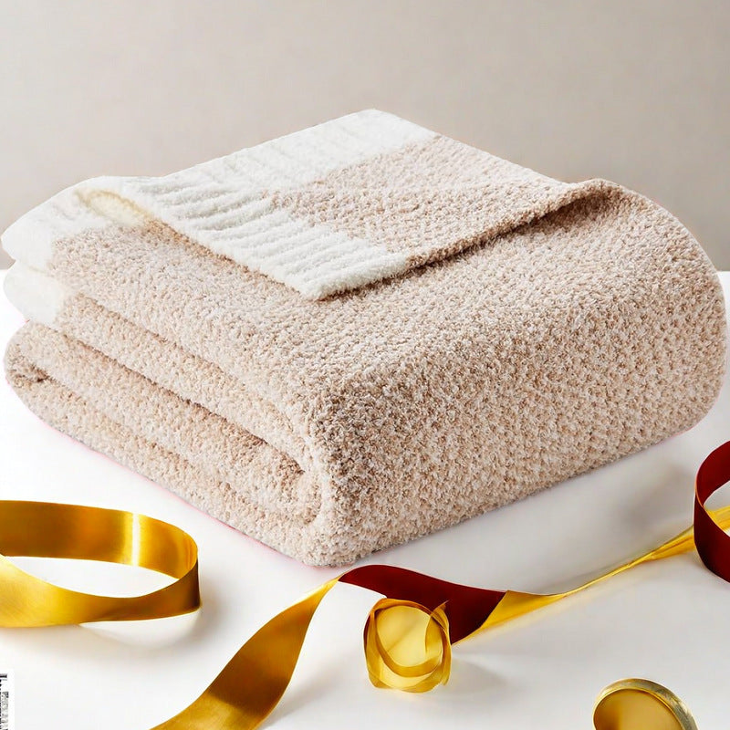 Pink and White Plush Chenille-Knit Throw Blanket - Soft Cozy Polyester for Bed & Sofa | Textured Two-Tone V888-ELOSUNG27859