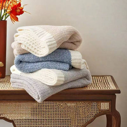 Pink and White Plush Chenille-Knit Throw Blanket - Soft Cozy Polyester for Bed & Sofa | Textured Two-Tone V888-ELOSUNG27859