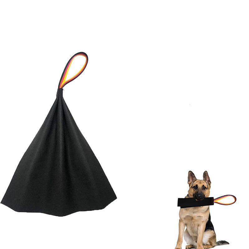 Black Premium Full-Grain Leather Dog Training Tug - Interactive Bite Rag with Strong Loop Handle for Play & V888-ELOSUNG27881