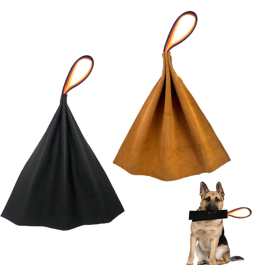 Black Premium Full-Grain Leather Dog Training Tug - Interactive Bite Rag with Strong Loop Handle for Play & V888-ELOSUNG27881