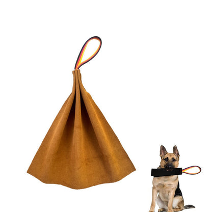 Brown Premium Full-Grain Leather Dog Training Tug - Interactive Bite Rag with Strong Loop Handle for Play & V888-ELOSUNG27882