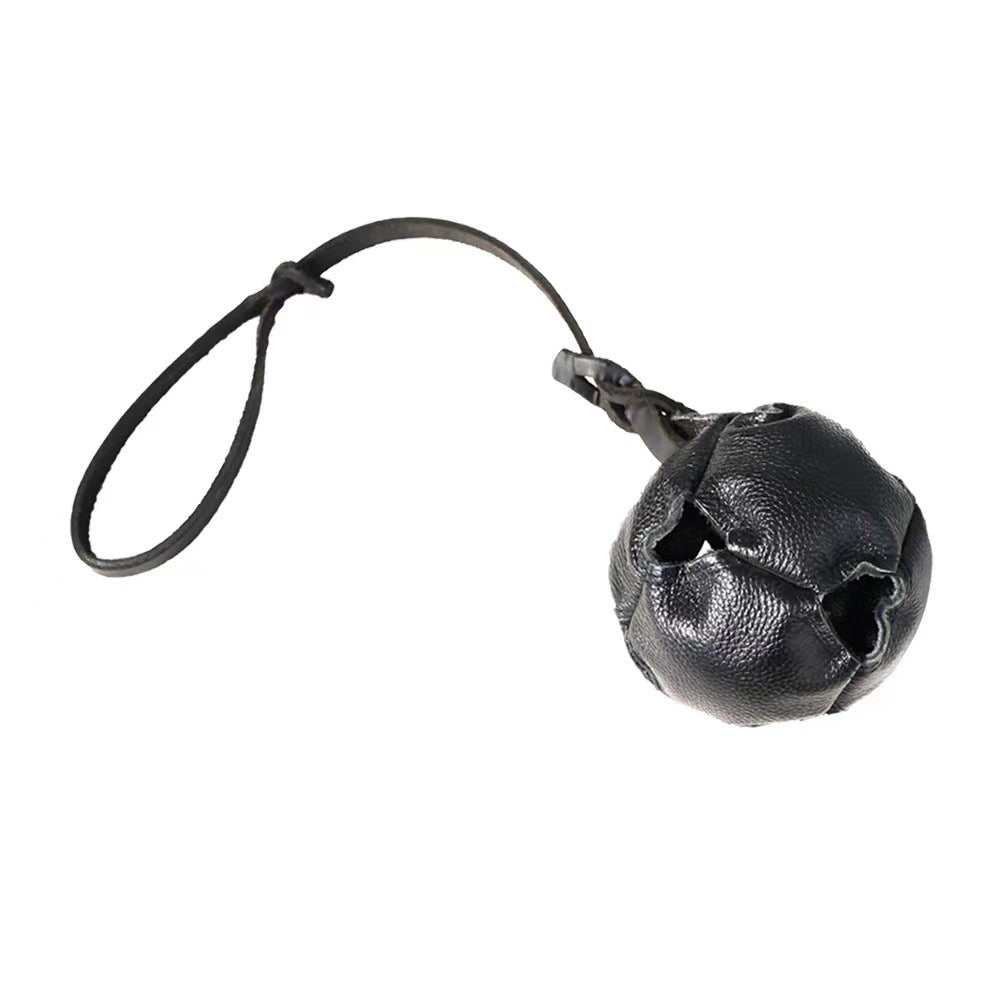 Black Durable Leather Dog Training Ball with Loop Handle - Interactive Bite & Tug Toy for Playful Pups V888-ELOSUNG27883