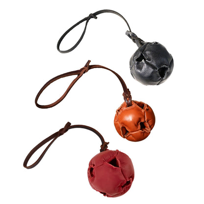Black Durable Leather Dog Training Ball with Loop Handle - Interactive Bite & Tug Toy for Playful Pups V888-ELOSUNG27883