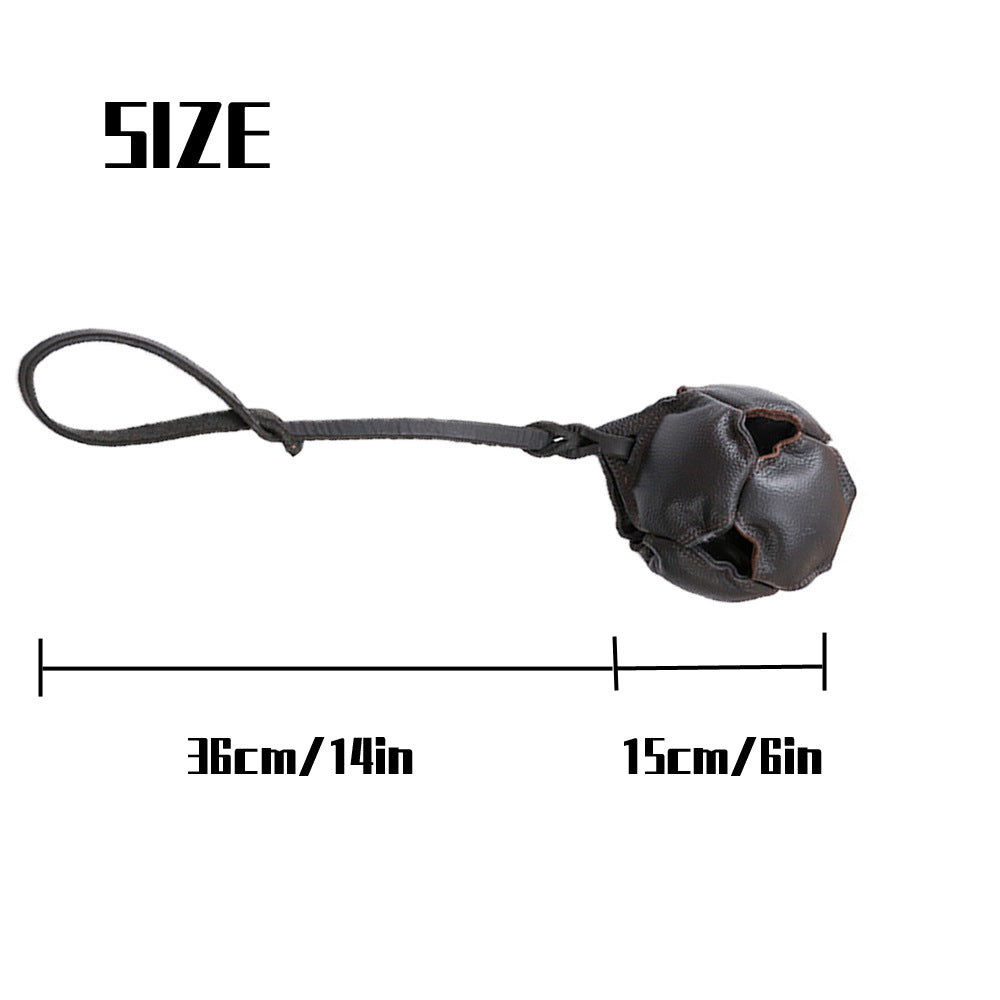 Black Durable Leather Dog Training Ball with Loop Handle - Interactive Bite & Tug Toy for Playful Pups V888-ELOSUNG27883