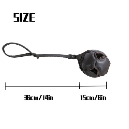 Black Durable Leather Dog Training Ball with Loop Handle - Interactive Bite & Tug Toy for Playful Pups V888-ELOSUNG27883