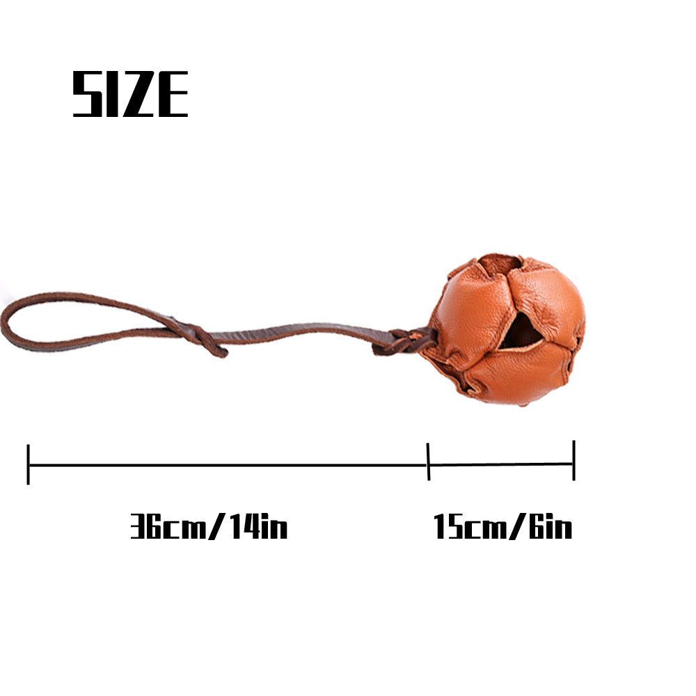 Brown Durable Leather Dog Training Ball with Loop Handle - Interactive Bite & Tug Toy for Playful Pups V888-ELOSUNG27884