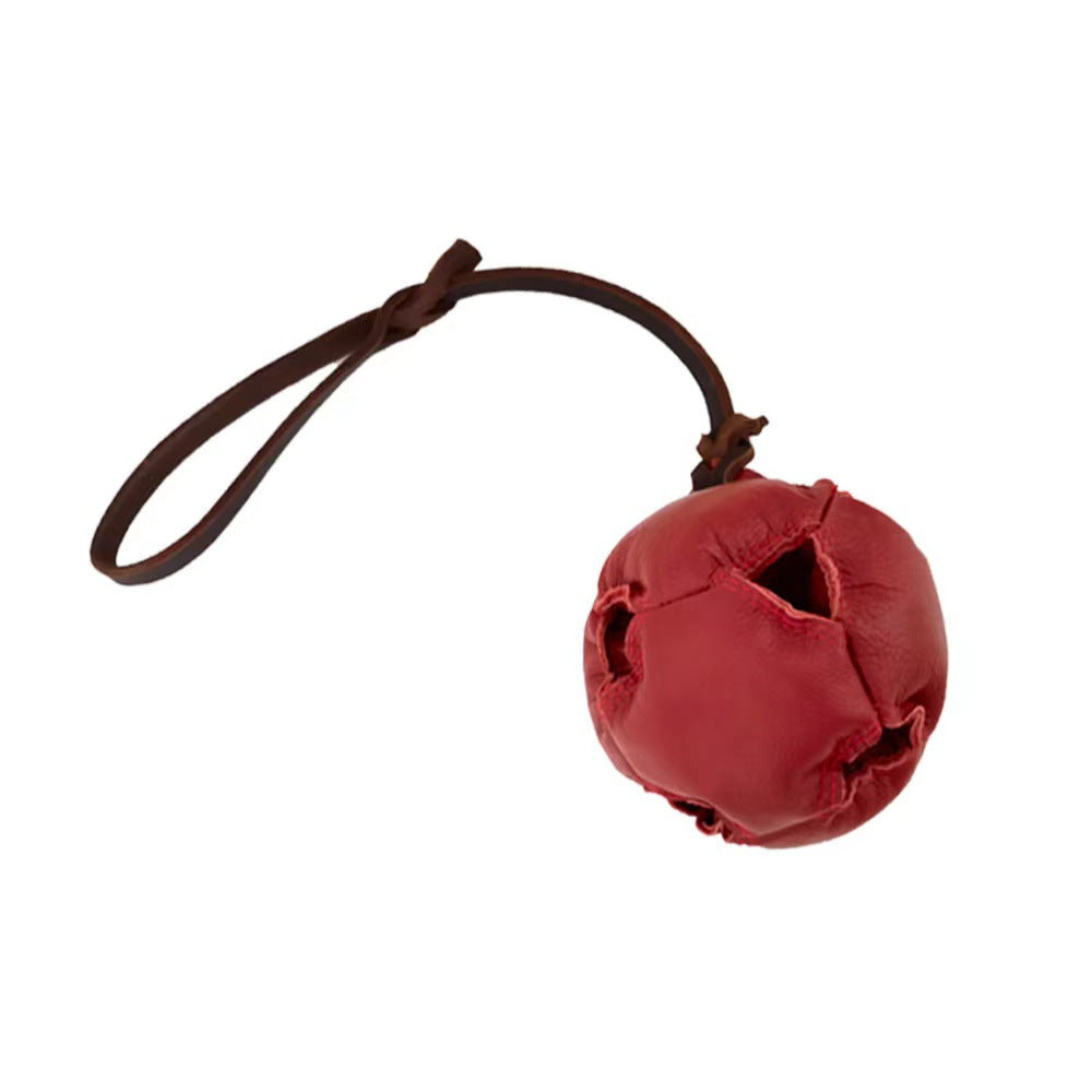 Red Durable Leather Dog Training Ball with Loop Handle - Interactive Bite & Tug Toy for Playful Pups V888-ELOSUNG27885