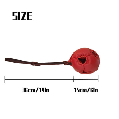 Red Durable Leather Dog Training Ball with Loop Handle - Interactive Bite & Tug Toy for Playful Pups V888-ELOSUNG27885
