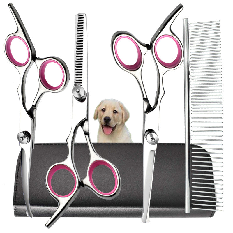 Pink and Silver Complete 5-Piece Pet Grooming Scissors Kit - Stainless Steel Straight, Curved & Thinning V888-ELOSUNG27892