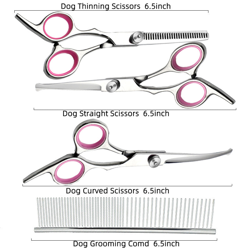 Pink and Silver Complete 5-Piece Pet Grooming Scissors Kit - Stainless Steel Straight, Curved & Thinning V888-ELOSUNG27892
