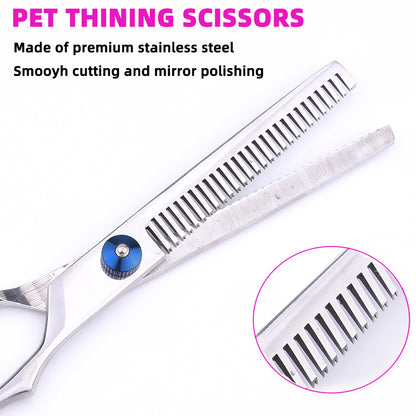 Pink and Silver Complete 5-Piece Pet Grooming Scissors Kit - Stainless Steel Straight, Curved & Thinning V888-ELOSUNG27892