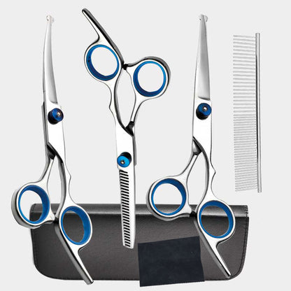 Blue and Silver Complete 5-Piece Pet Grooming Scissors Kit - Stainless Steel Straight, Curved & Thinning V888-ELOSUNG27893