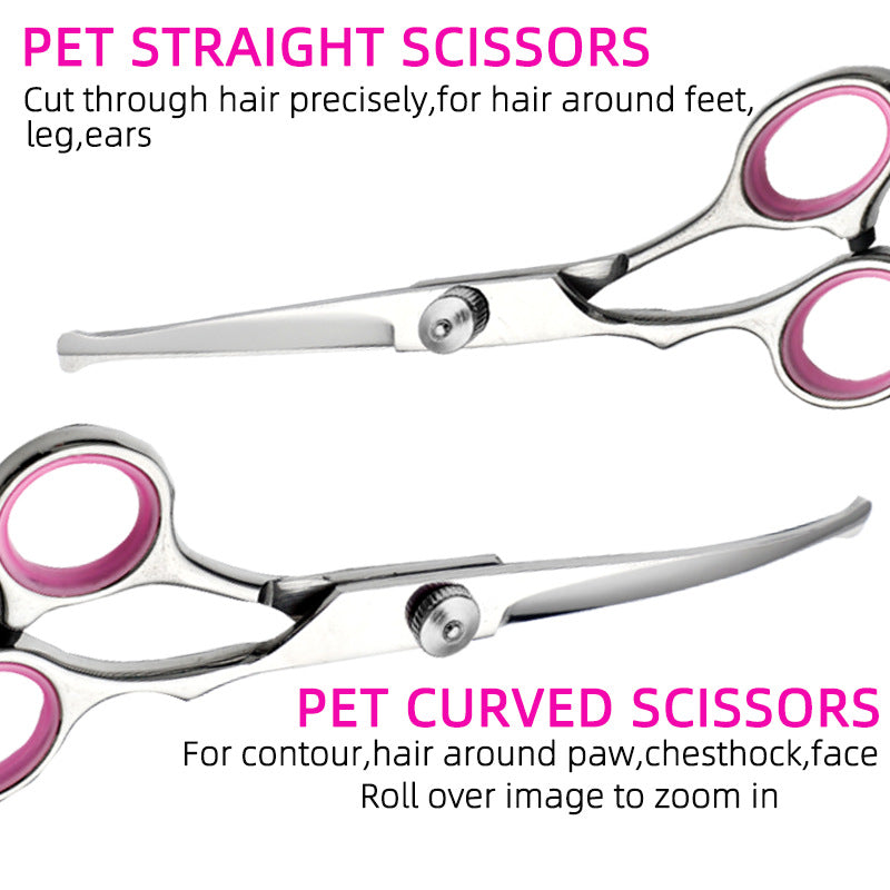 Blue and Silver Complete 5-Piece Pet Grooming Scissors Kit - Stainless Steel Straight, Curved & Thinning V888-ELOSUNG27893