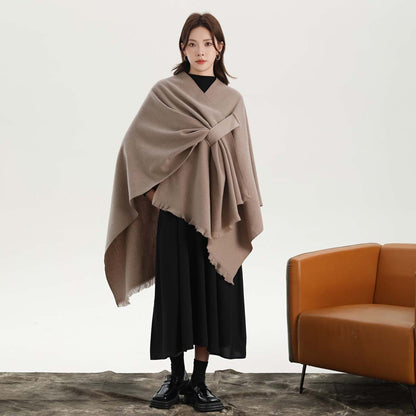 Dark Blue Elegant Soft Knit Poncho Cape - Warm Autumn Winter Shawl Wrap with Side Tie, Thick & Luxurious Feel V888-ELOSUNG27896