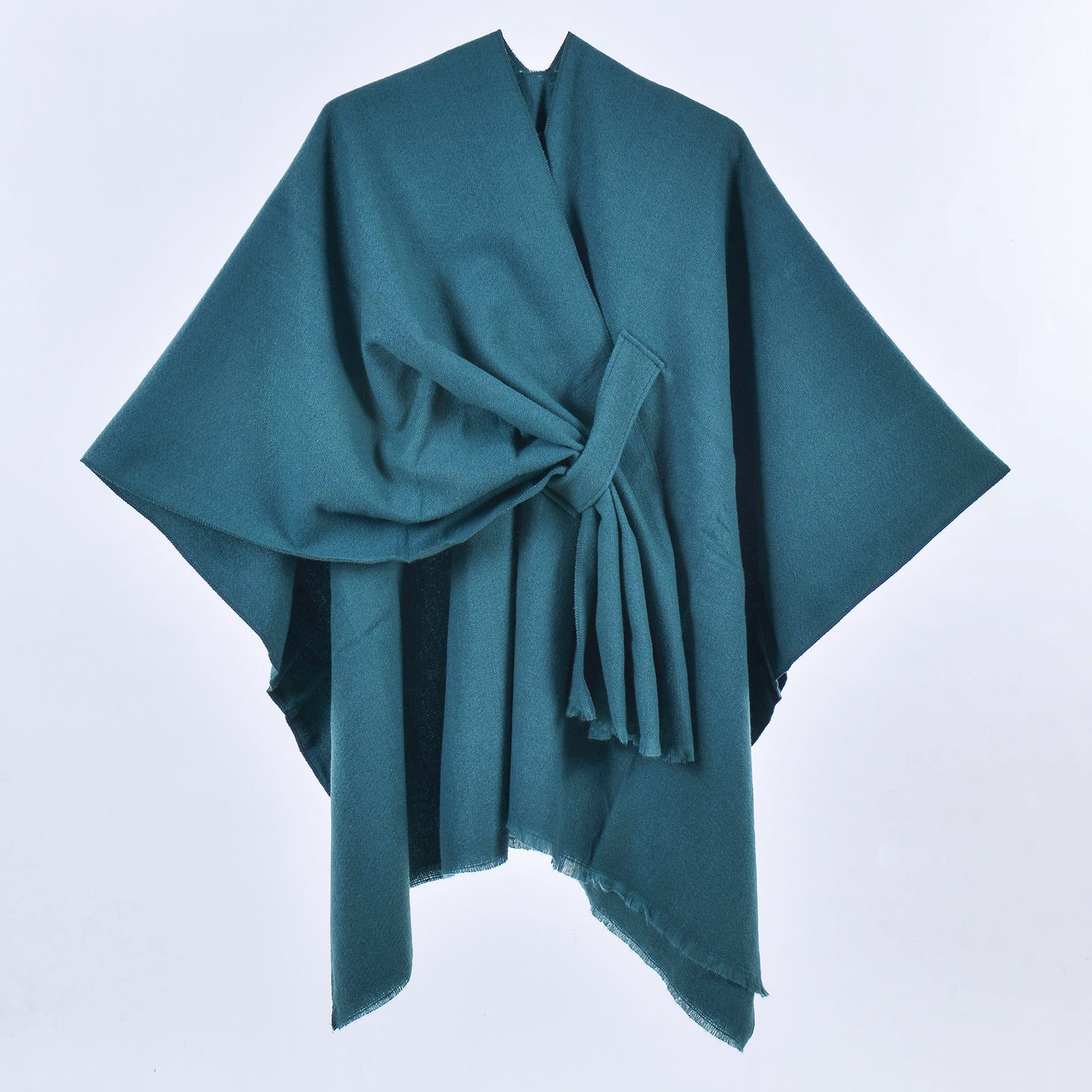 Dark Green Elegant Soft Knit Poncho Cape - Warm Autumn Winter Shawl Wrap with Side Tie, Thick & Luxurious Feel V888-ELOSUNG27897