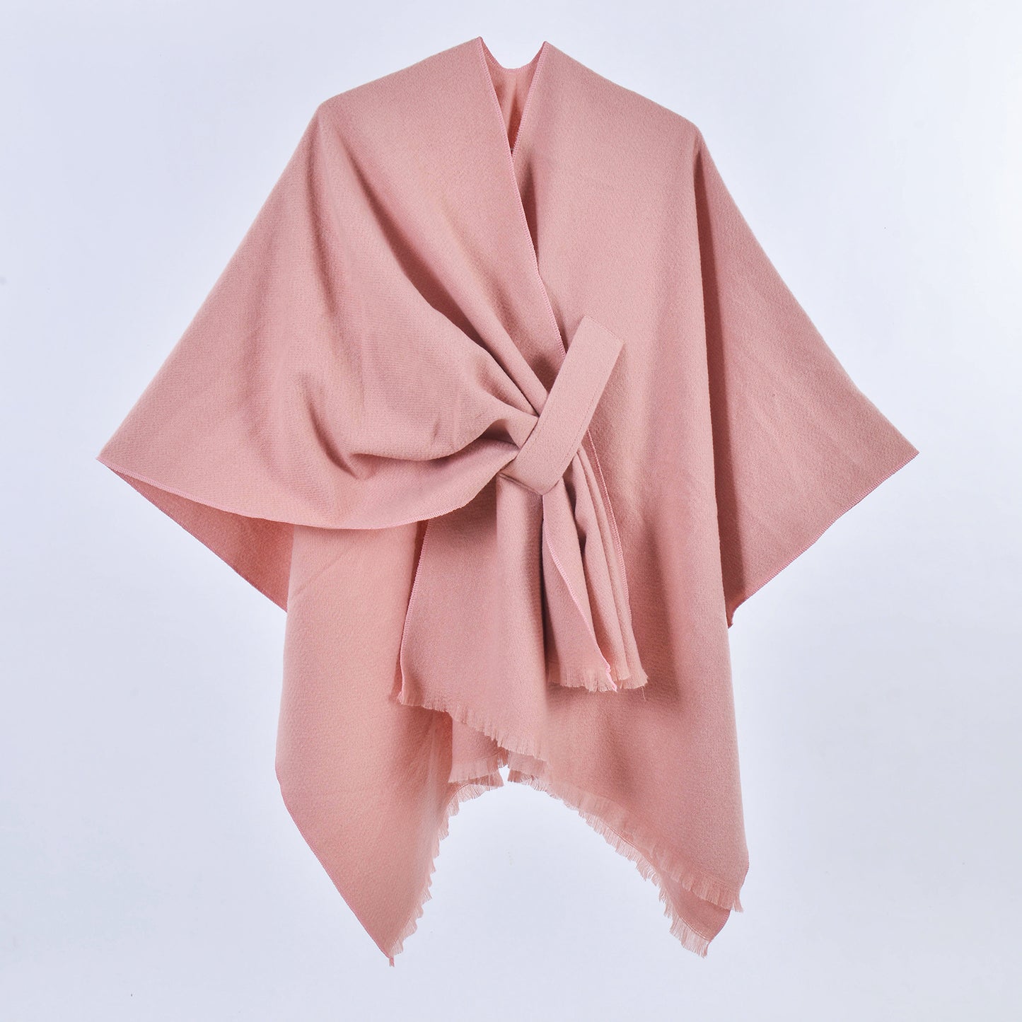 Pink Elegant Soft Knit Poncho Cape - Warm Autumn Winter Shawl Wrap with Side Tie, Thick & Luxurious Feel V888-ELOSUNG27898